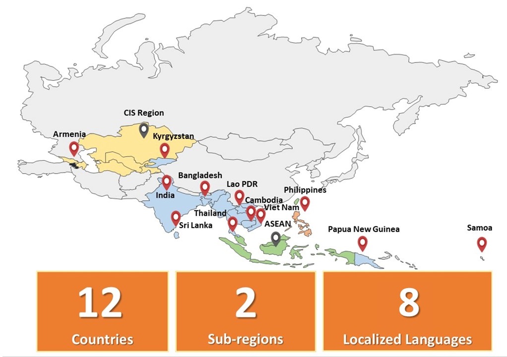 Asia Pacific map with highlighted countries